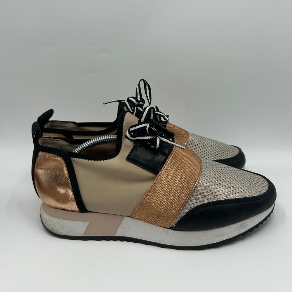 Steve Madden Stylish Women's Sneakers in Black, Gold, and Cream Size 8